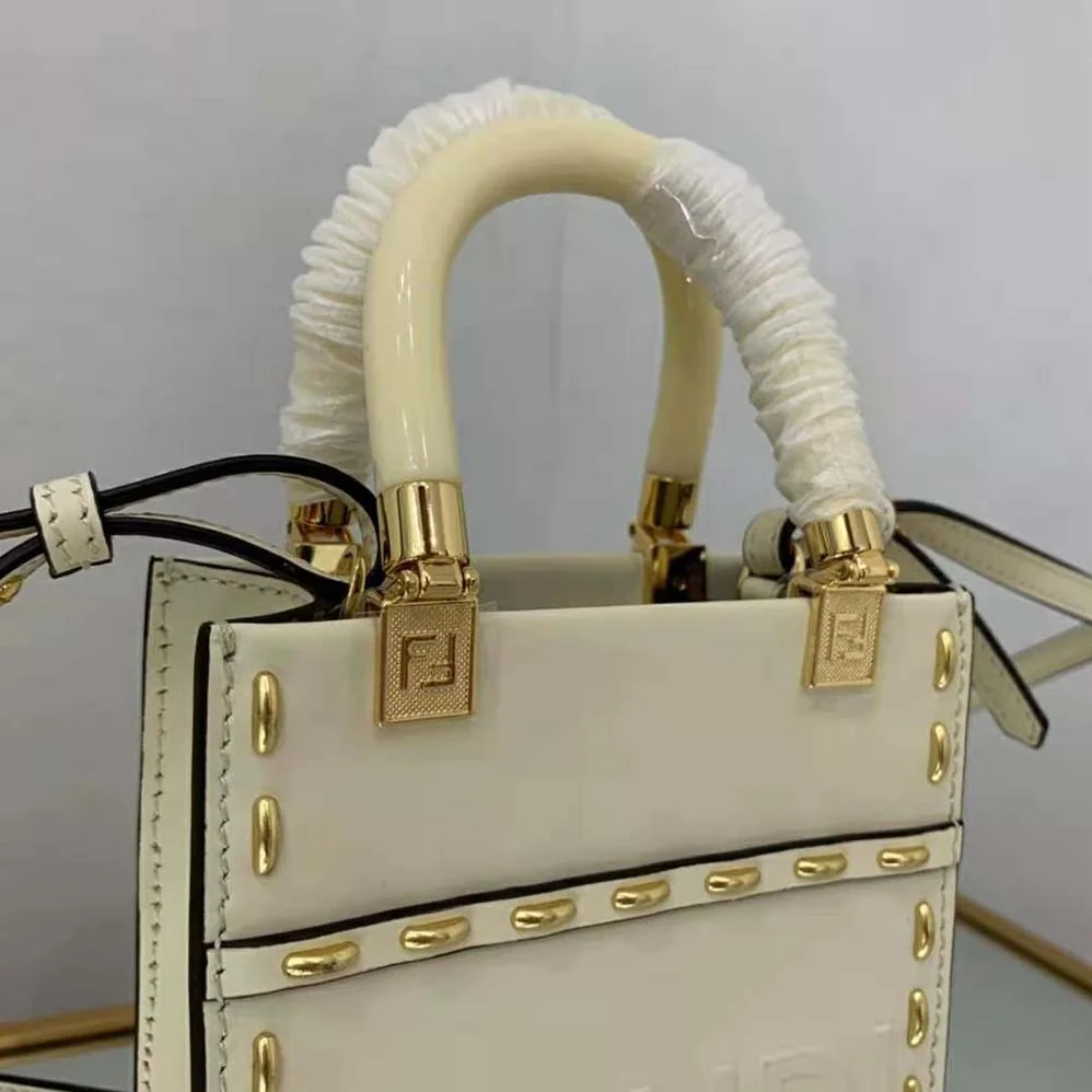Fendi Mini Sunshine Shopper White Leather Mini Bag for Women Fendi Mini Sunshine Shopper White Leather Mini Bag for Women