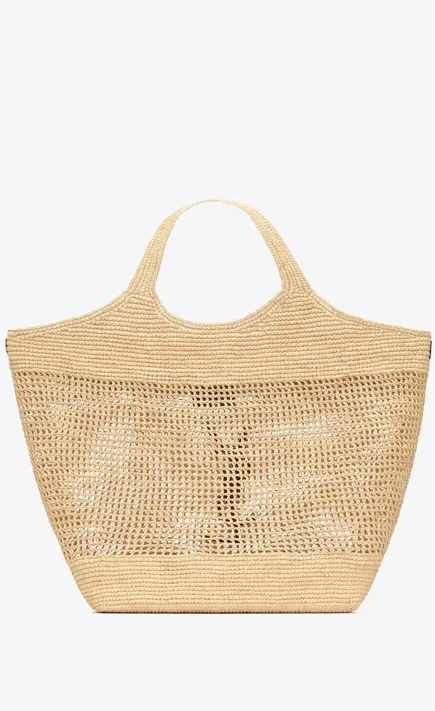 Saint Laurent Icare Tote Bag in Beige Raffia Bronze Hardware