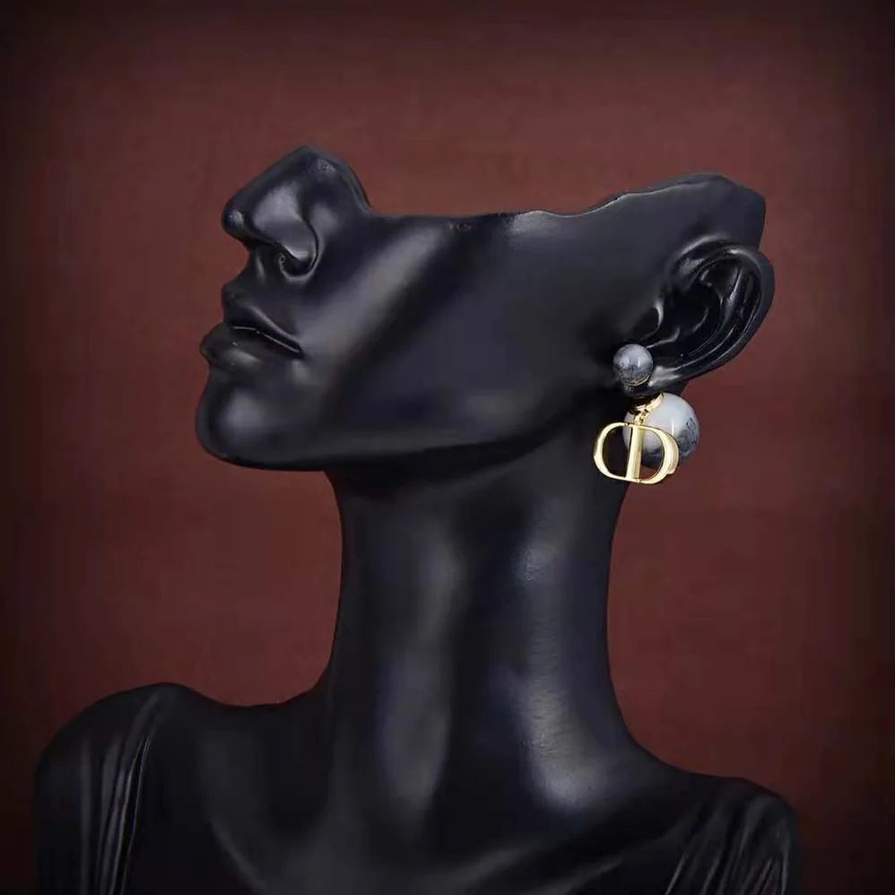 Dior Tribales Earrings Gold-Finish Metal and Black Jasper Pearls for Women Dior Tribales Earrings Gold-Finish Metal and Black Jasper Pearls for Women