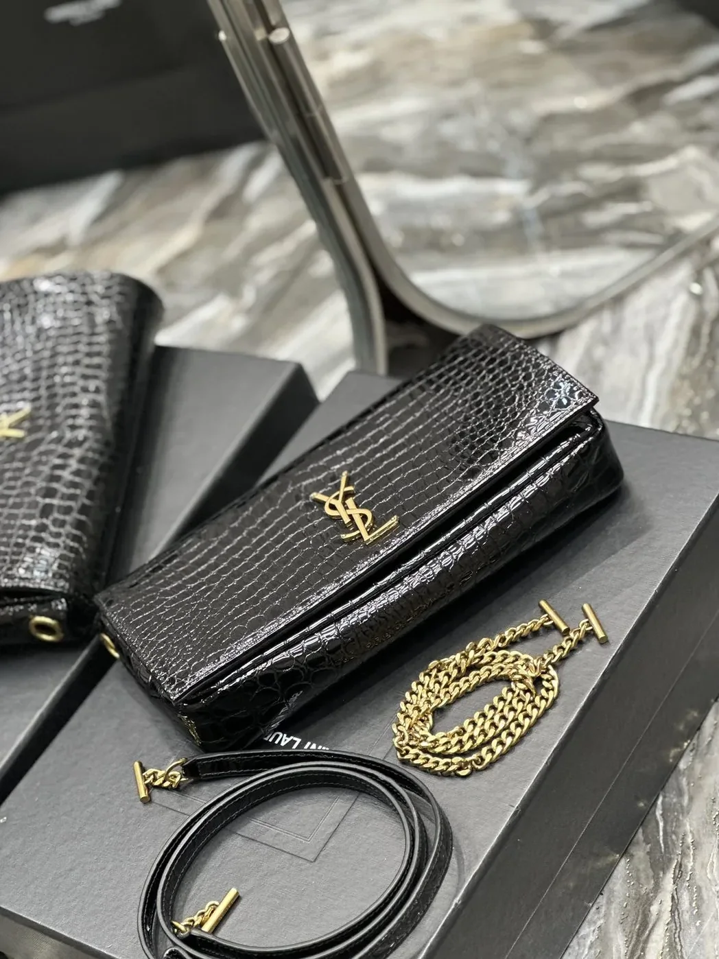 Saint Laurent Cassandre Phone Holder Black / Saint Laurent Cassandre Phone Holder Black /
