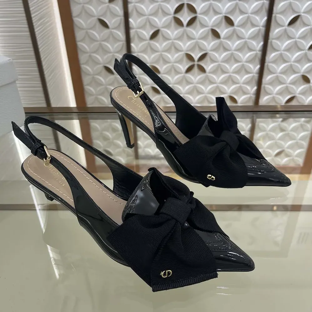 Dior Diorissimo Slingback Pump Black Patent Calfskin and Grosgrain for Women