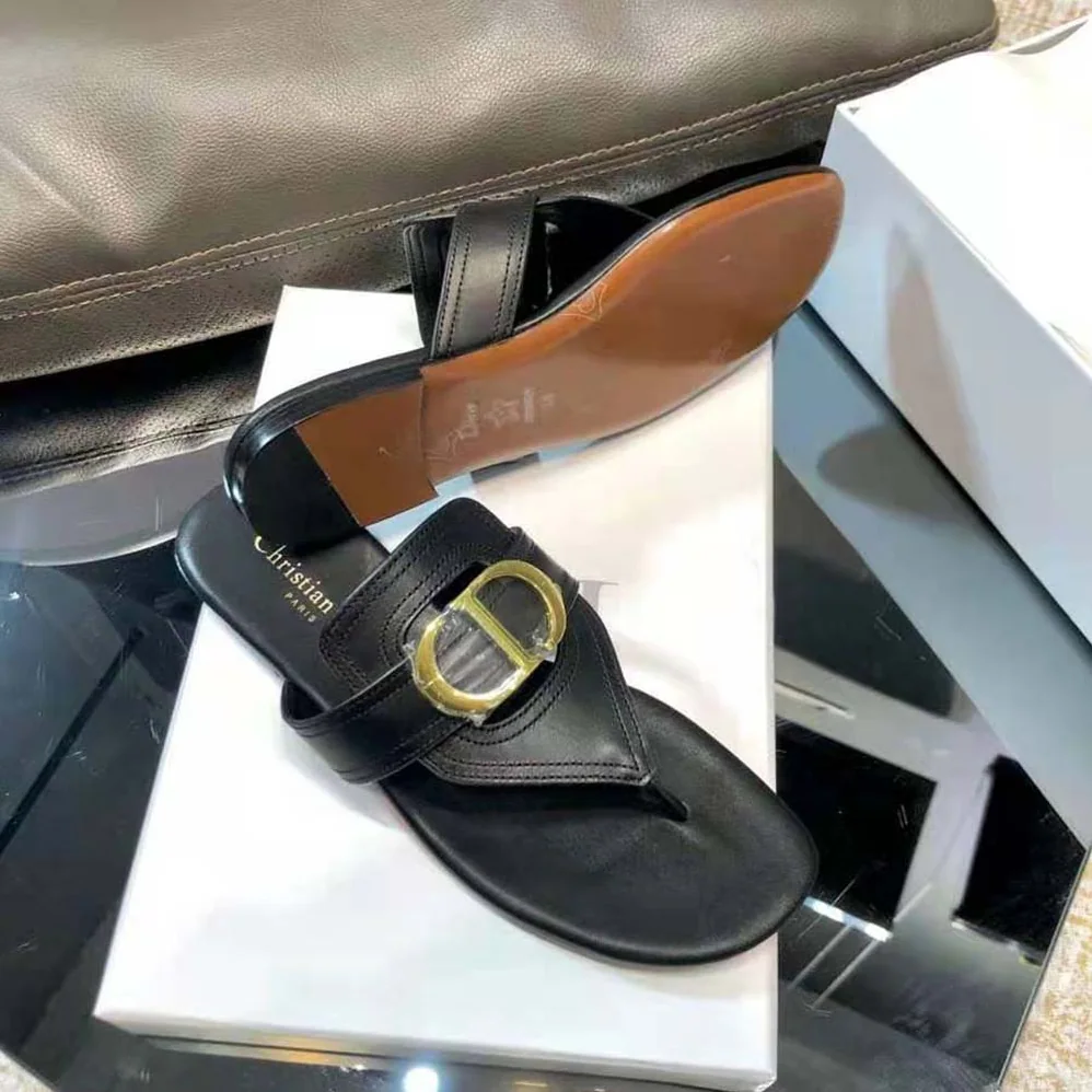 Dior 30 Montaigne Flat Thong Black Calfskin for Women Dior 30 Montaigne Flat Thong Black Calfskin for Women