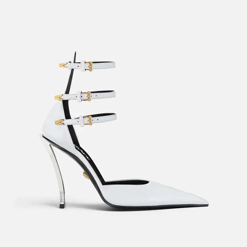 Versace Pin-Point Pumps in Calf Leather for Women in White Versace Pin-Point Pumps in Calf Leather for Women in White