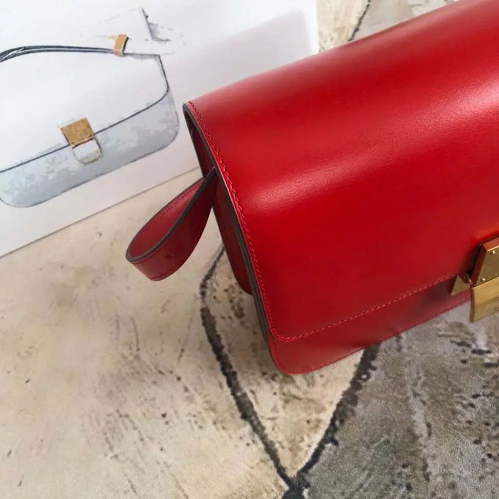 Celine Small Classic Bag in Box Calfskin Leather for Women in Red