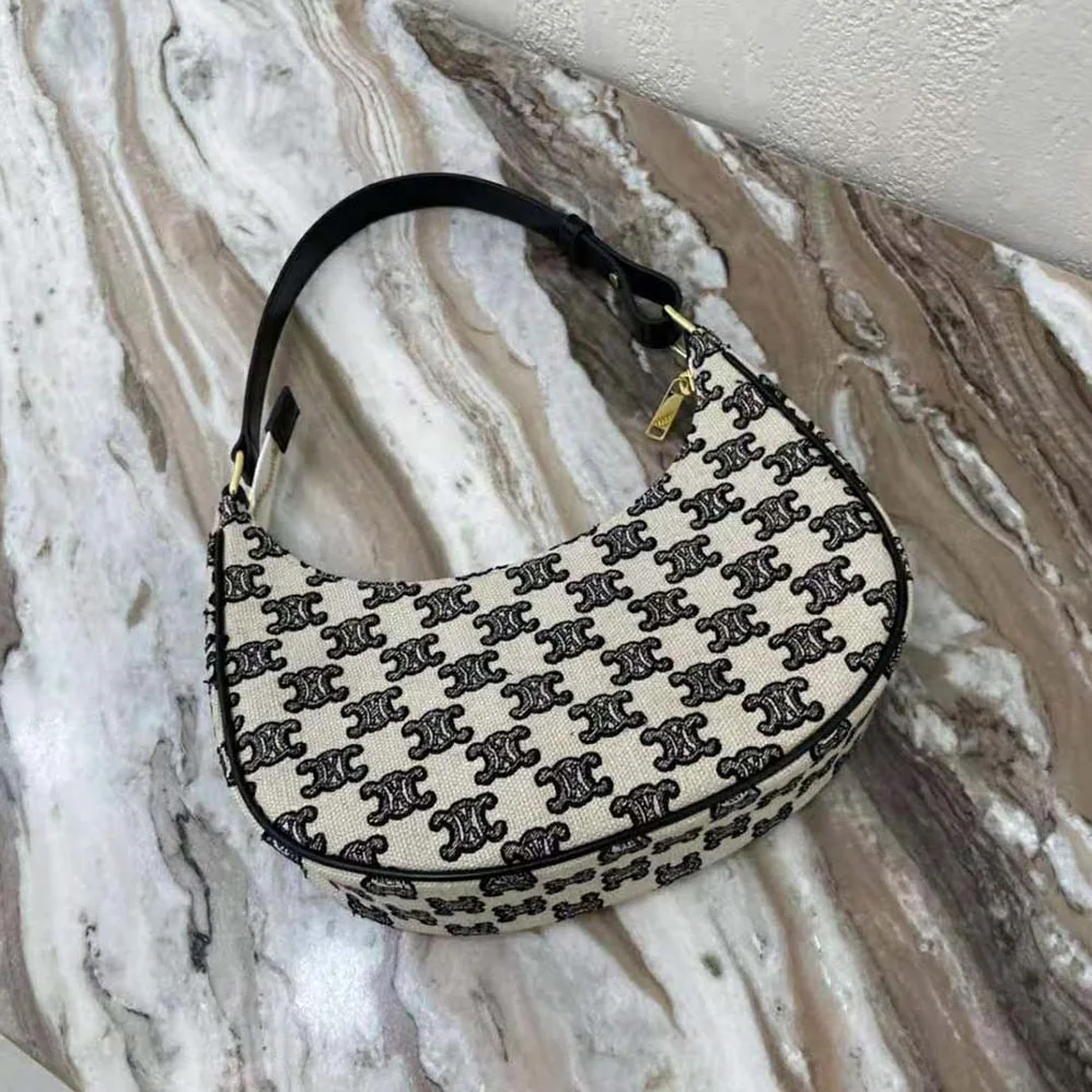 Celine Ava Bag in Textile with Triomphe Embroidery for Women in Black