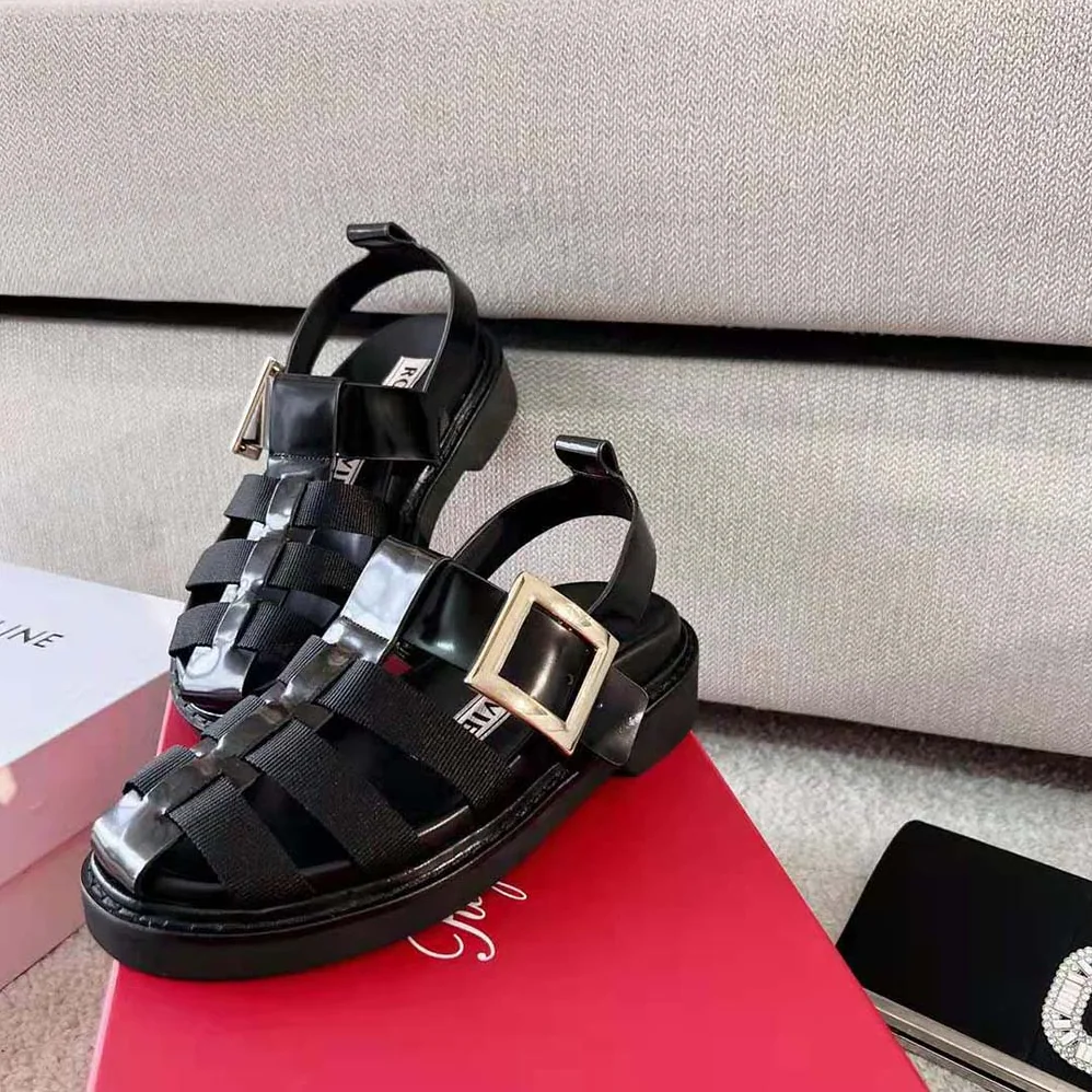 Roger Vivier Viv' Rangers Metal Buckle Fisherman Sandals in Leather for Women Roger Vivier Viv' Rangers Metal Buckle Fisherman Sandals in Leather for Women