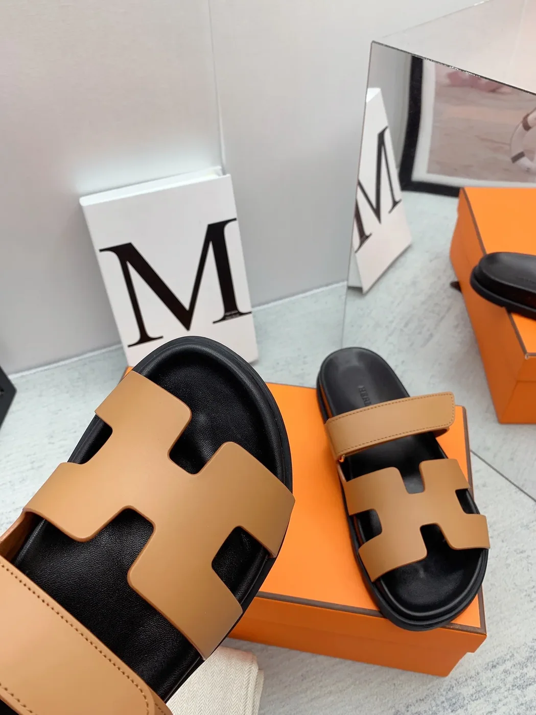 Hermes Chypre Sandals Brown in Blue Hermes Chypre Sandals Brown in Blue