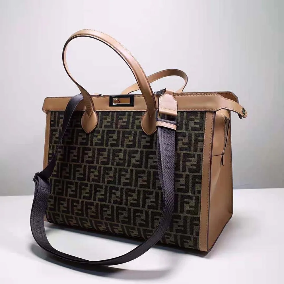 Fendi Peekaboo ISeeU Forty8 Brown FF Fabric Bag for Men Fendi Peekaboo ISeeU Forty8 Brown FF Fabric Bag for Men