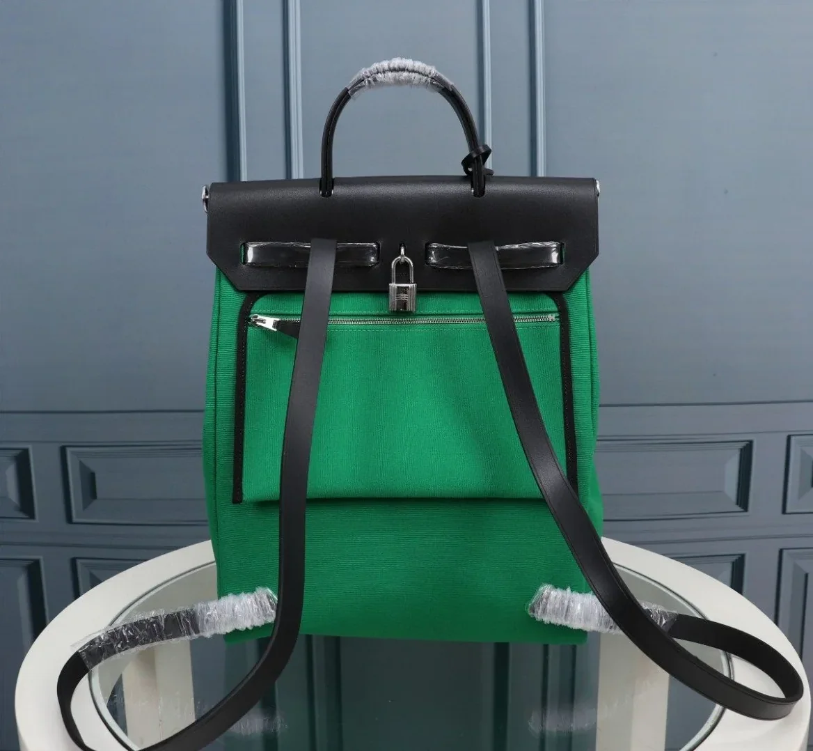 Hermes Buckle Lock Shape Striped Green, Silver Toned Hardware Bag Hermes Buckle Lock Shape Striped Green, Silver Toned Hardware Bag