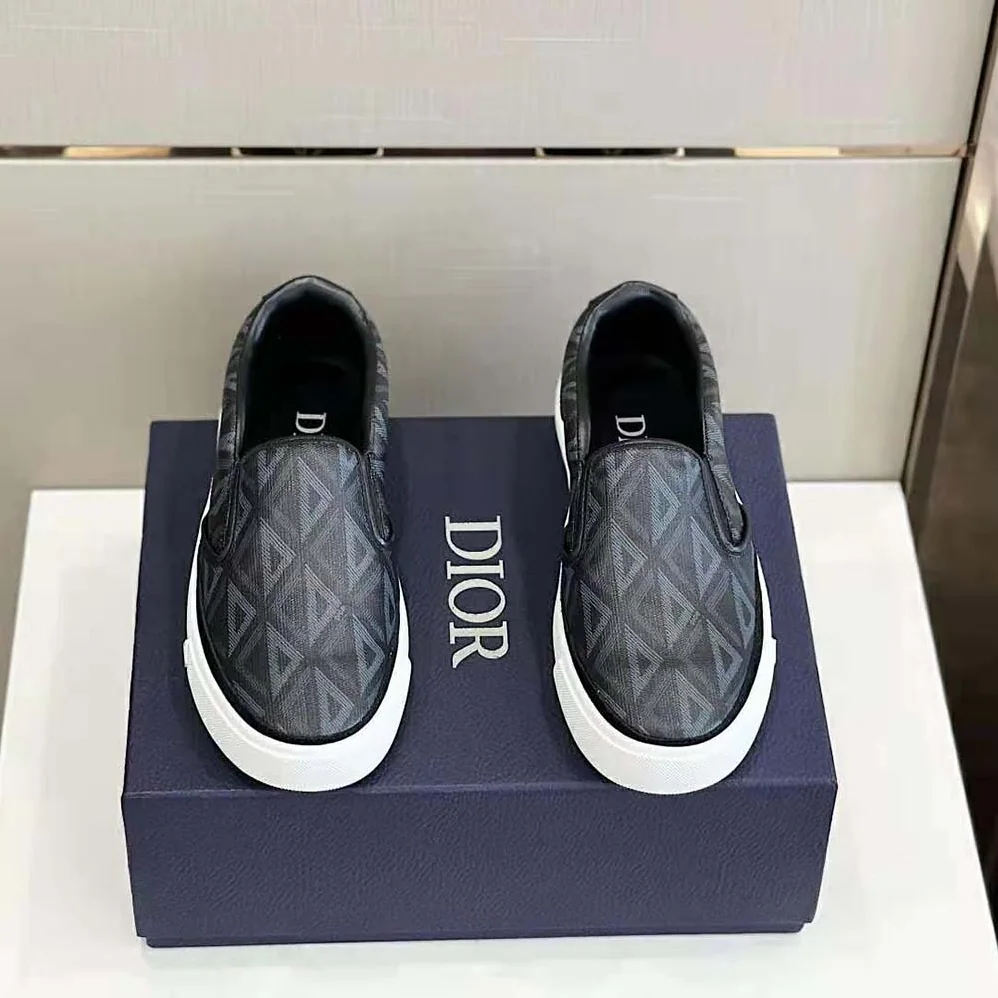 Dior B101 Slip-on Sneaker Black CD Diamond Canvas and Smooth Calfskin for Men