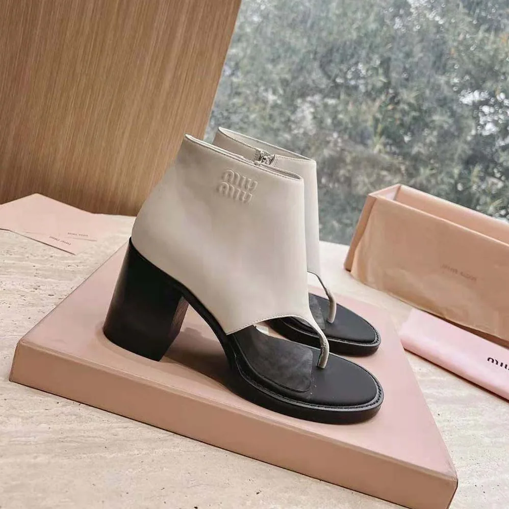 Miu Miu Leather Thong Booties for Women in White