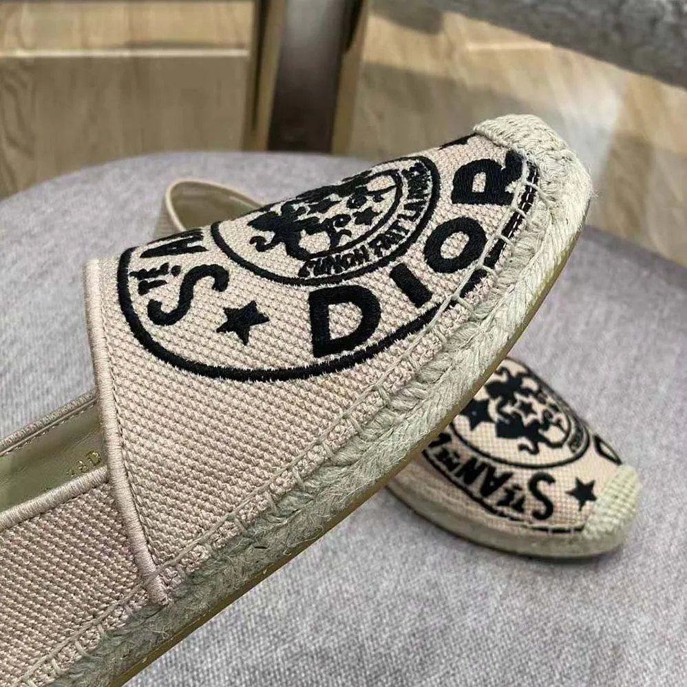 Dior Granville Espadrille Beige Jute Canvas Embroidered with Dior Union Motif for Women Dior Granville Espadrille Beige Jute Canvas Embroidered with Dior Union Motif for Women