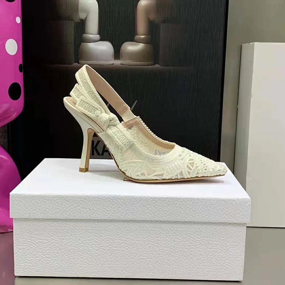 Dior J Adior Slingback Pump White Macramé Embroidered Cotton for Women Dior J Adior Slingback Pump White Macramé Embroidered Cotton for Women