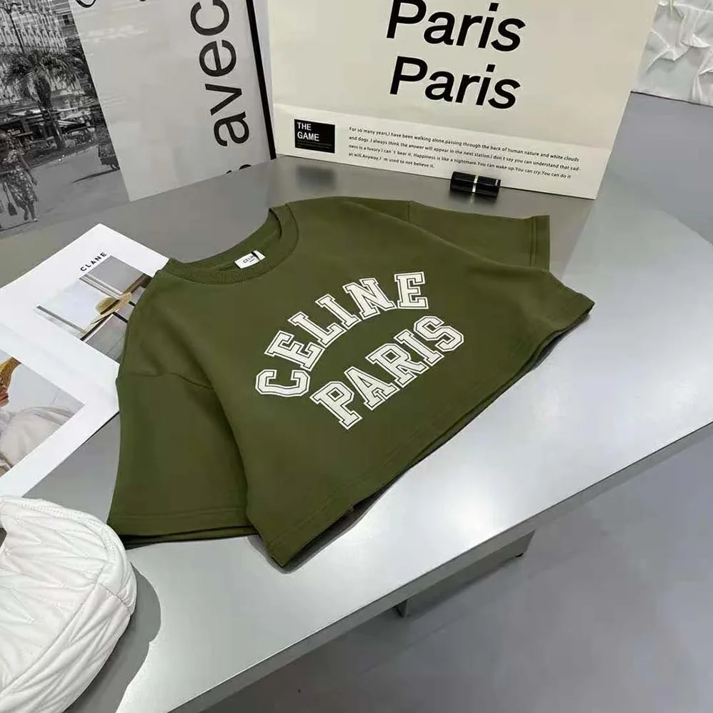 Celine Cropped Celine T-shirt in Cotton Fleece for Women in Green