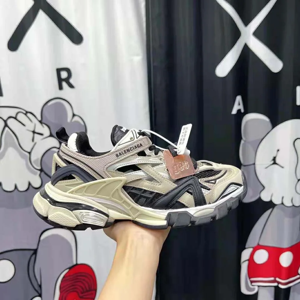 Balenciaga Track.2 Sneaker in Beige and Black Mesh and Nylon for Men