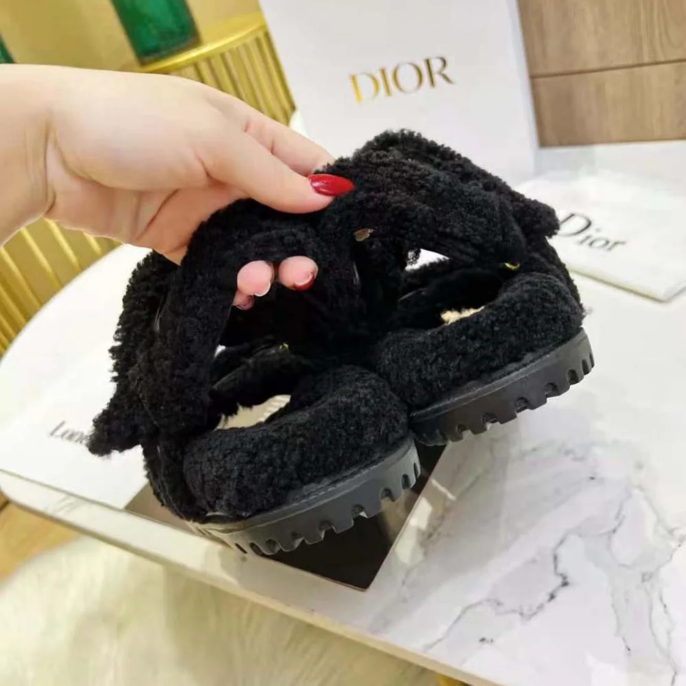 Dior Dioract Sandal Black Shearling for Women Dior Dioract Sandal Black Shearling for Women