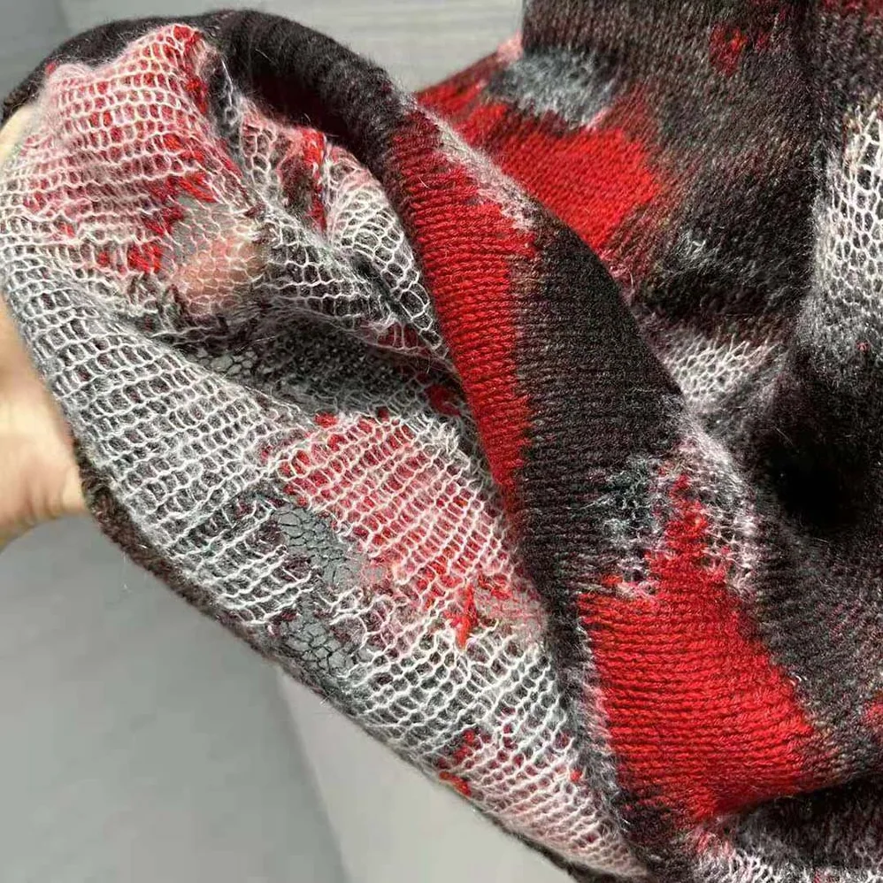 Dior Sweater Red Multicolor Technical Cashmere Mohair and Wool Knit with Dior Roses Motif for Men Dior Sweater Red Multicolor Technical Cashmere Mohair and Wool Knit with Dior Roses Motif for Men