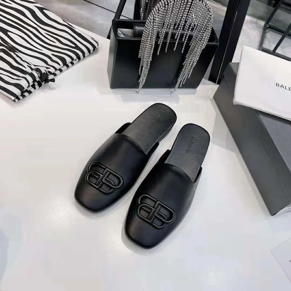 Balenciaga Cosy BB Slide in Black Smooth Calfskin Matte BB Hardware for Women