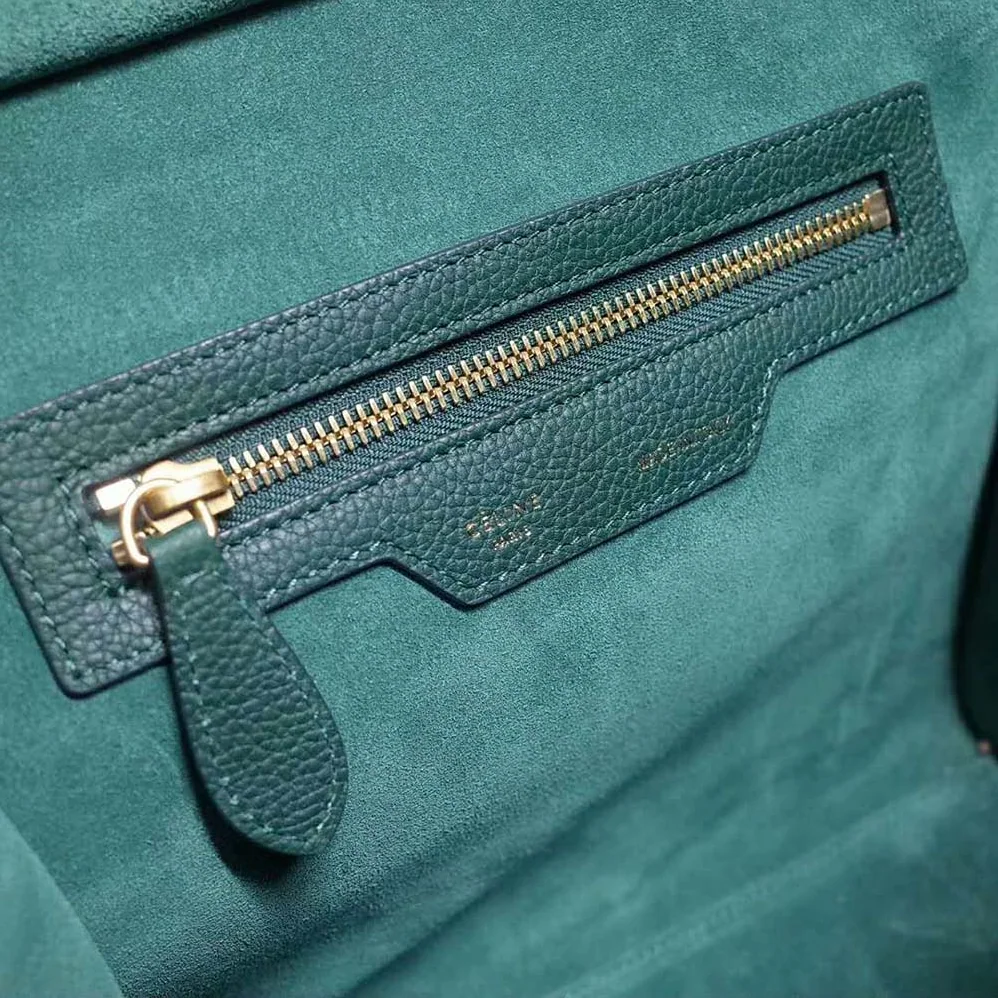 Celine Micro Luggage Handbag in Drummed Calfskin for Women in Dark Green Celine Micro Luggage Handbag in Drummed Calfskin for Women in Dark Green