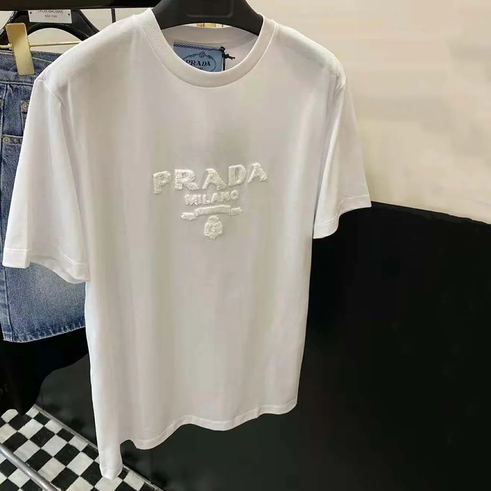 Prada Embroidered Jersey T-shirt for Men in White