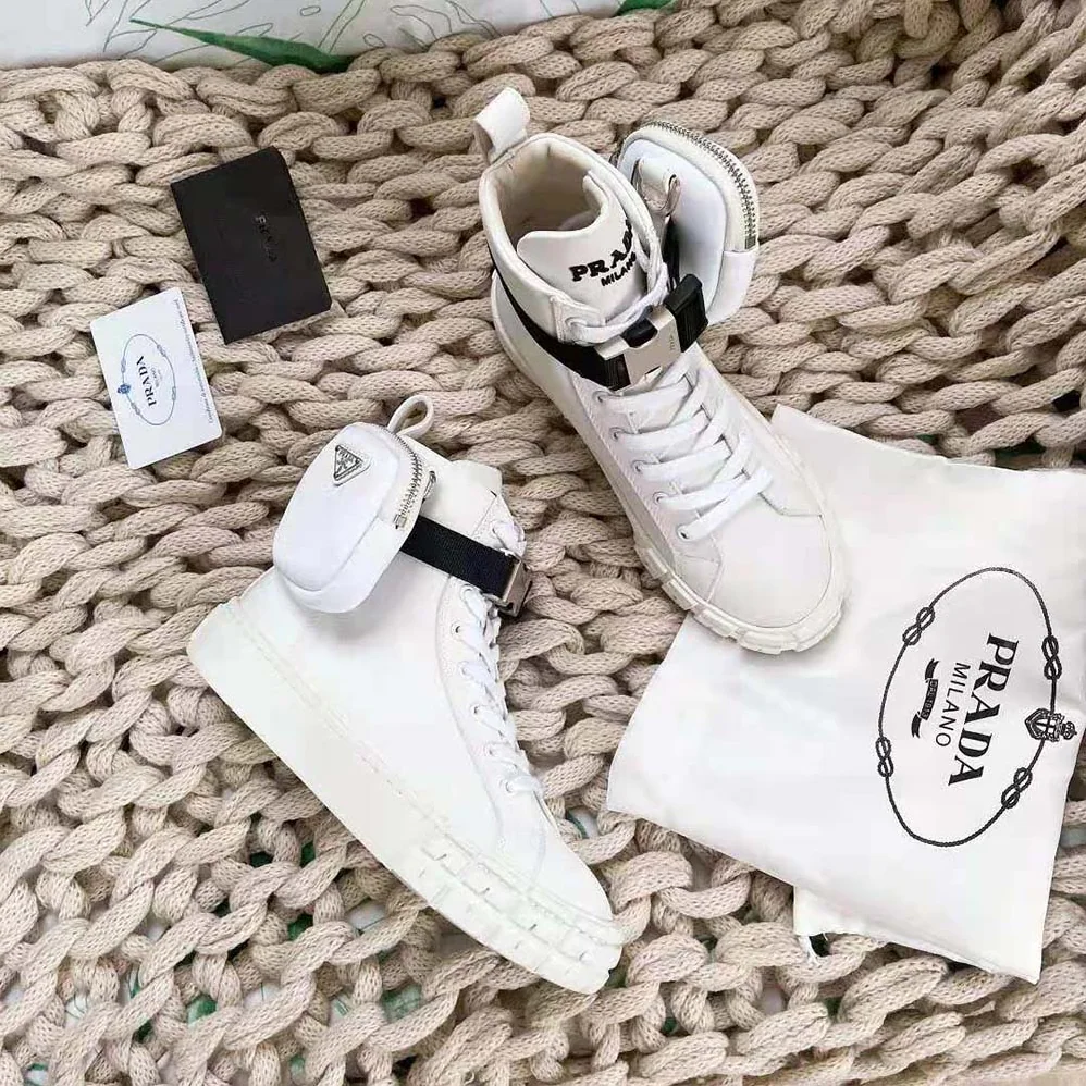 Prada Wheel Re-Nylon High-top Sneakers for Women in White
