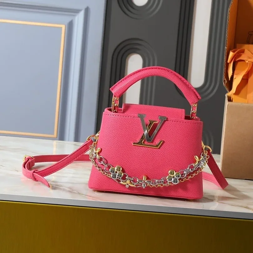 Louis Vuitton Capucines Mini Top Handle Bag in Raspberry Silver/ Gold Hardware