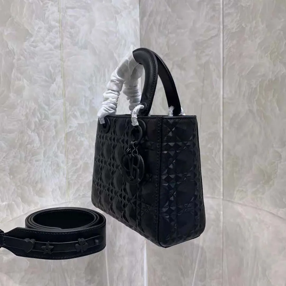 Dior Mini Lady Dior Bag Black Cannage Calfskin with Diamond Motif for Women