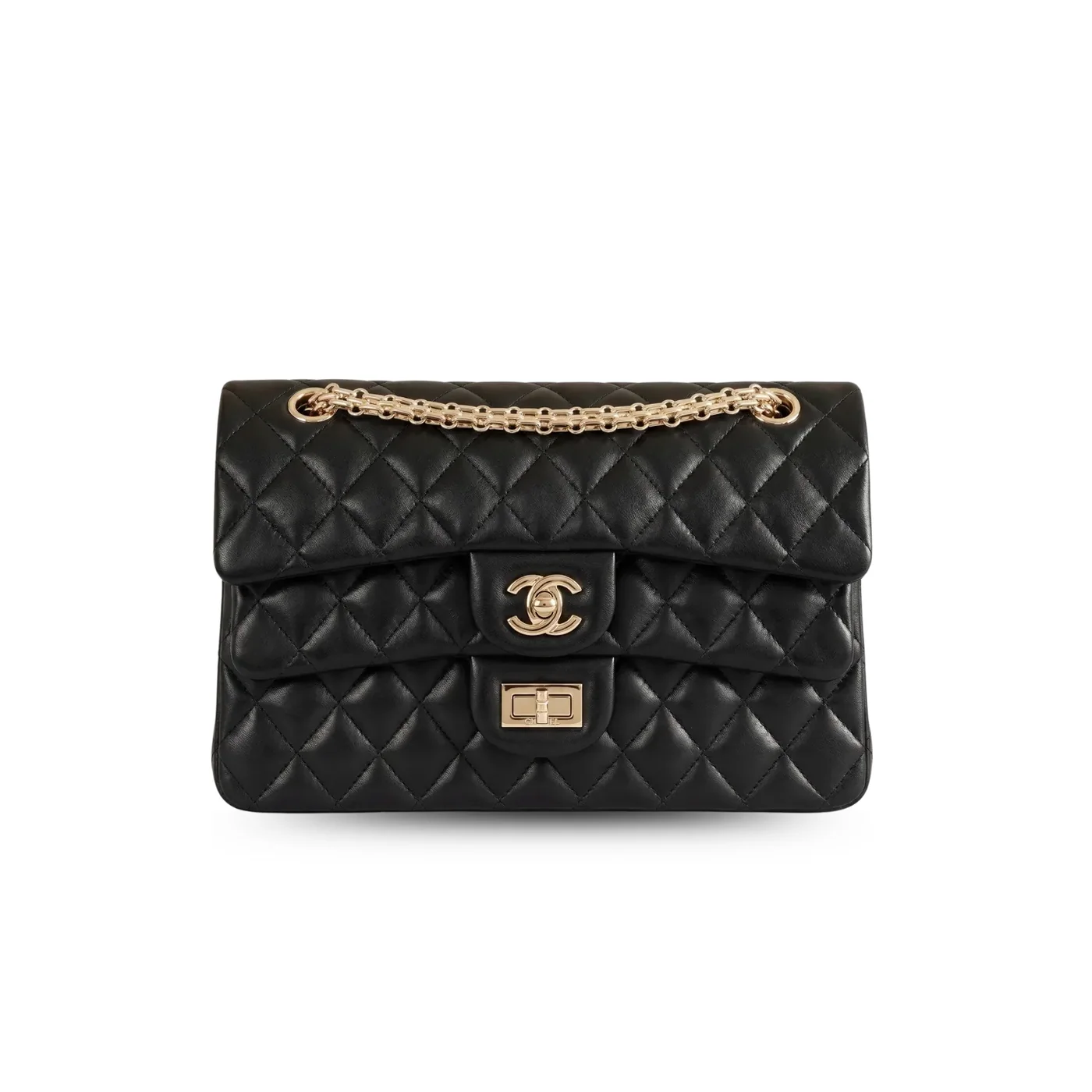 Chanel Layered Classic Flap Bag Crossbody in Black Gold Hardware