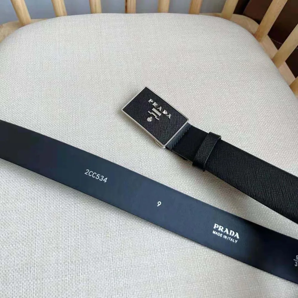 Prada Saffiano Leather Belt for Men in Black Prada Saffiano Leather Belt for Men in Black