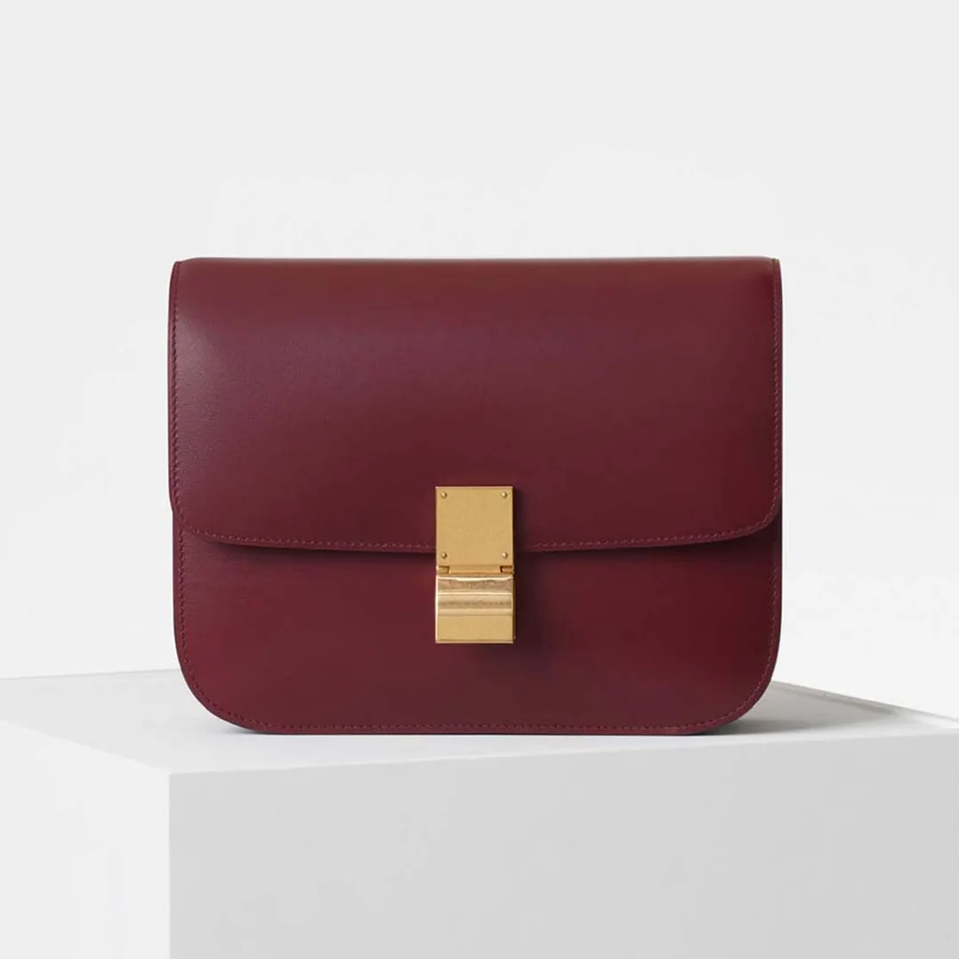 Celine Medium Classic Bag in Box Calfskin Leather in Maroon Celine Medium Classic Bag in Box Calfskin Leather in Maroon