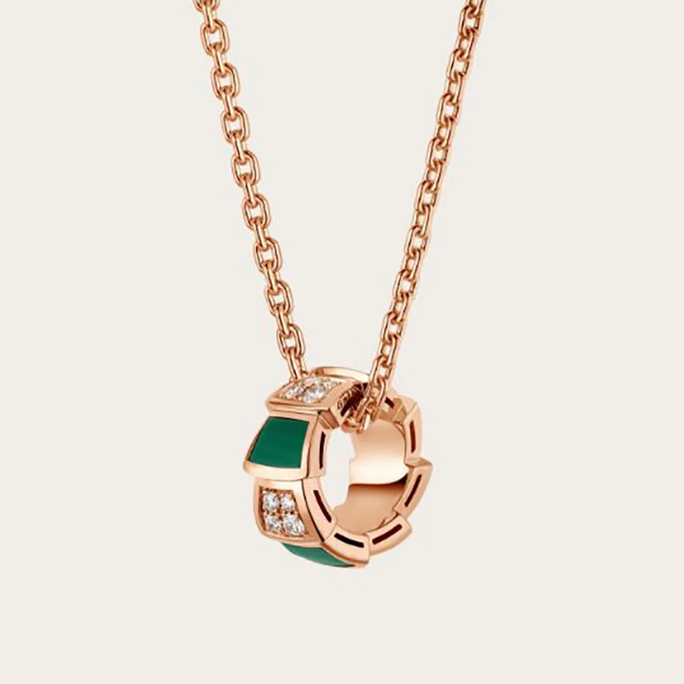 Bvlgari Serpenti Viper 18 KT Rose Gold Necklace Set with Malachite Elements for Women Bvlgari Serpenti Viper 18 KT Rose Gold Necklace Set with Malachite Elements for Women