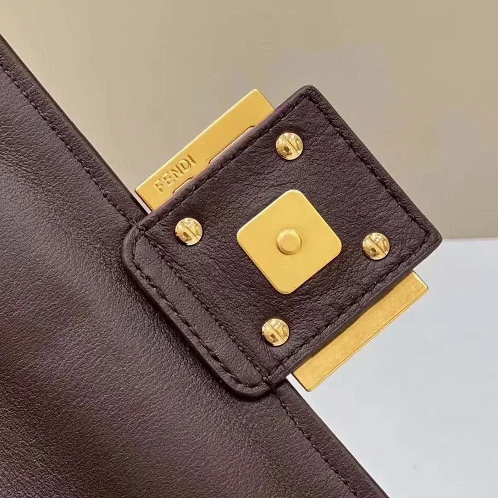 Fendi Baguette Chain MidiBrown FF Jacquard Fabric Bag for Women