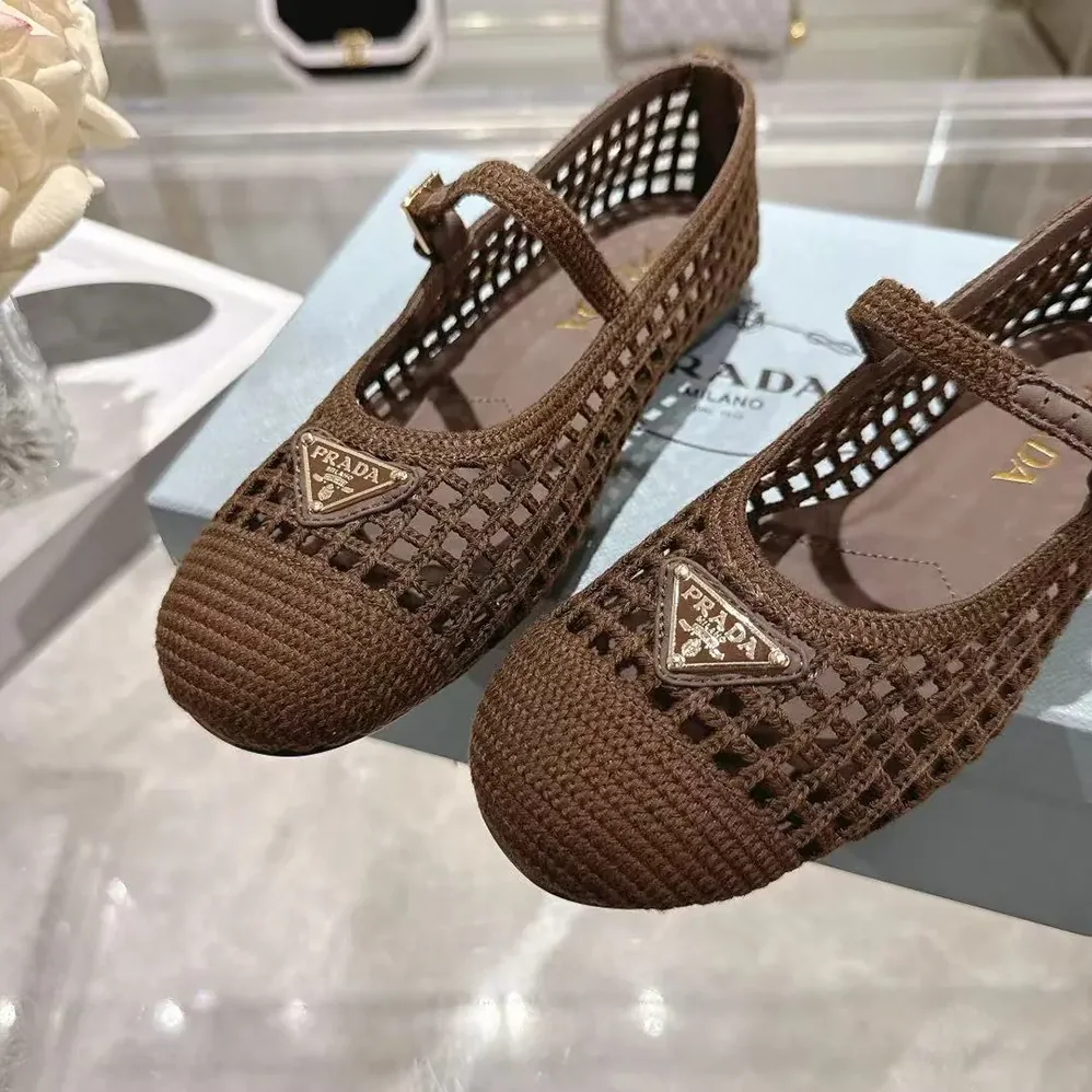 Prada Crochet Ballerinas for Women in Cocoa Brown Prada Crochet Ballerinas for Women in Cocoa Brown