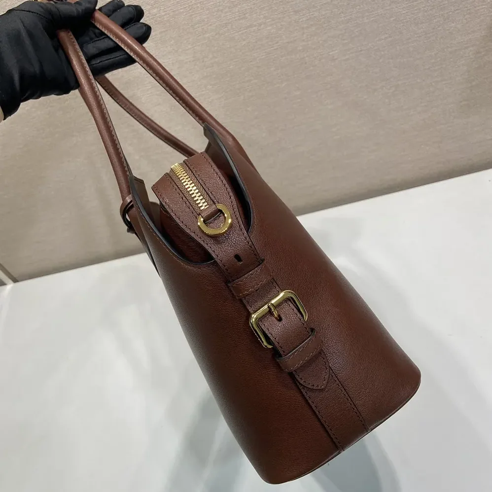 Prada Large Leather Tote Bag for Women in Dark Brown