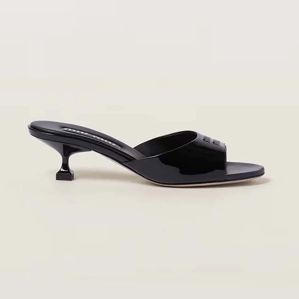 Miu Miu Patent Leather Sandals in 45 mm Heel Height for Women in Black Miu Miu Patent Leather Sandals in 45 mm Heel Height for Women in Black