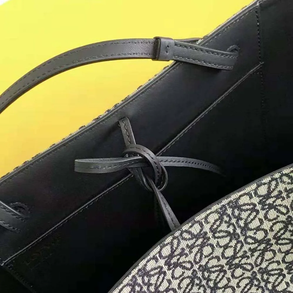Loewe East West Tote Bag in Anagram Jacquard and Calfskin for Women in Black Loewe East West Tote Bag in Anagram Jacquard and Calfskin for Women in Black