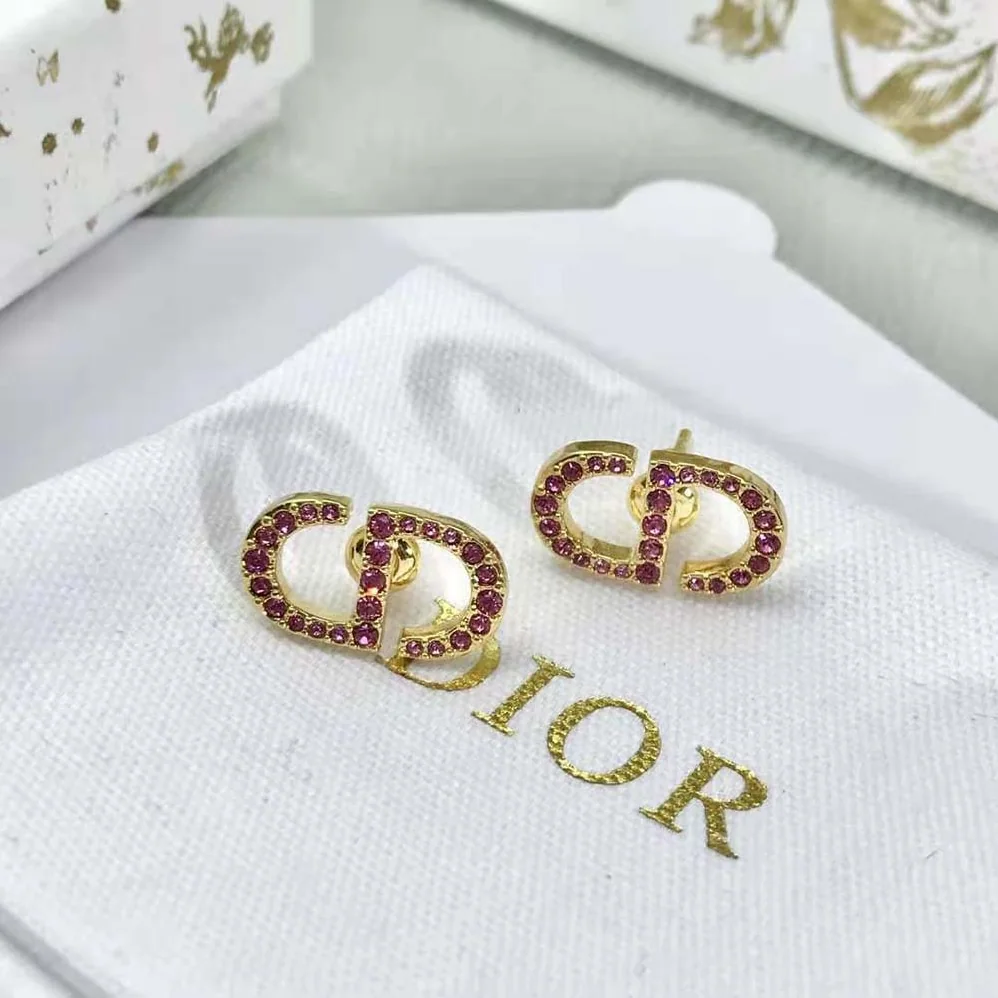 Dior Petit CD Stud Earrings Gold-Finish Metal and Light Pink Crystals for Women Dior Petit CD Stud Earrings Gold-Finish Metal and Light Pink Crystals for Women