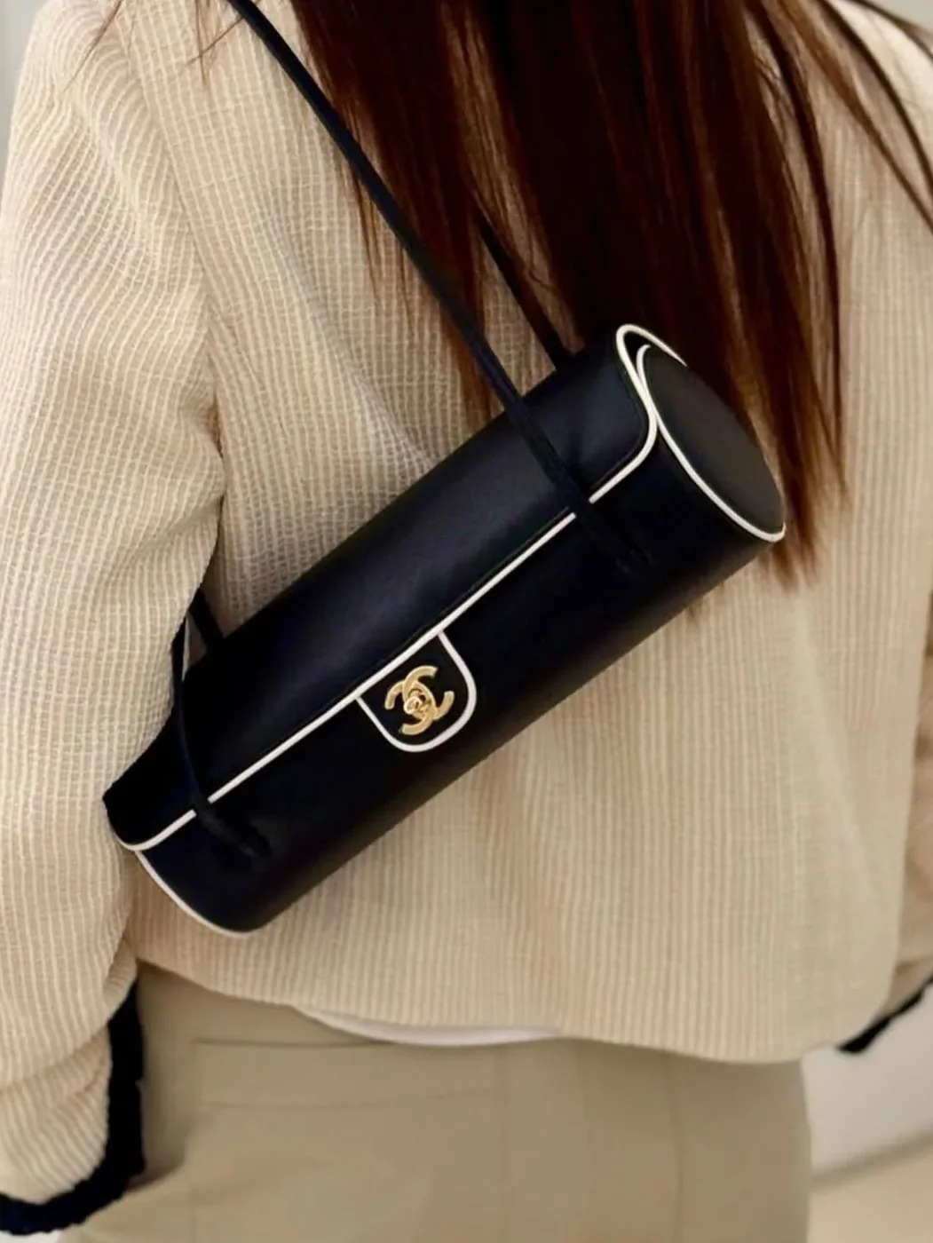 Chanel Bowling Large Shoulder Bag in Black/ White Gold Hardware