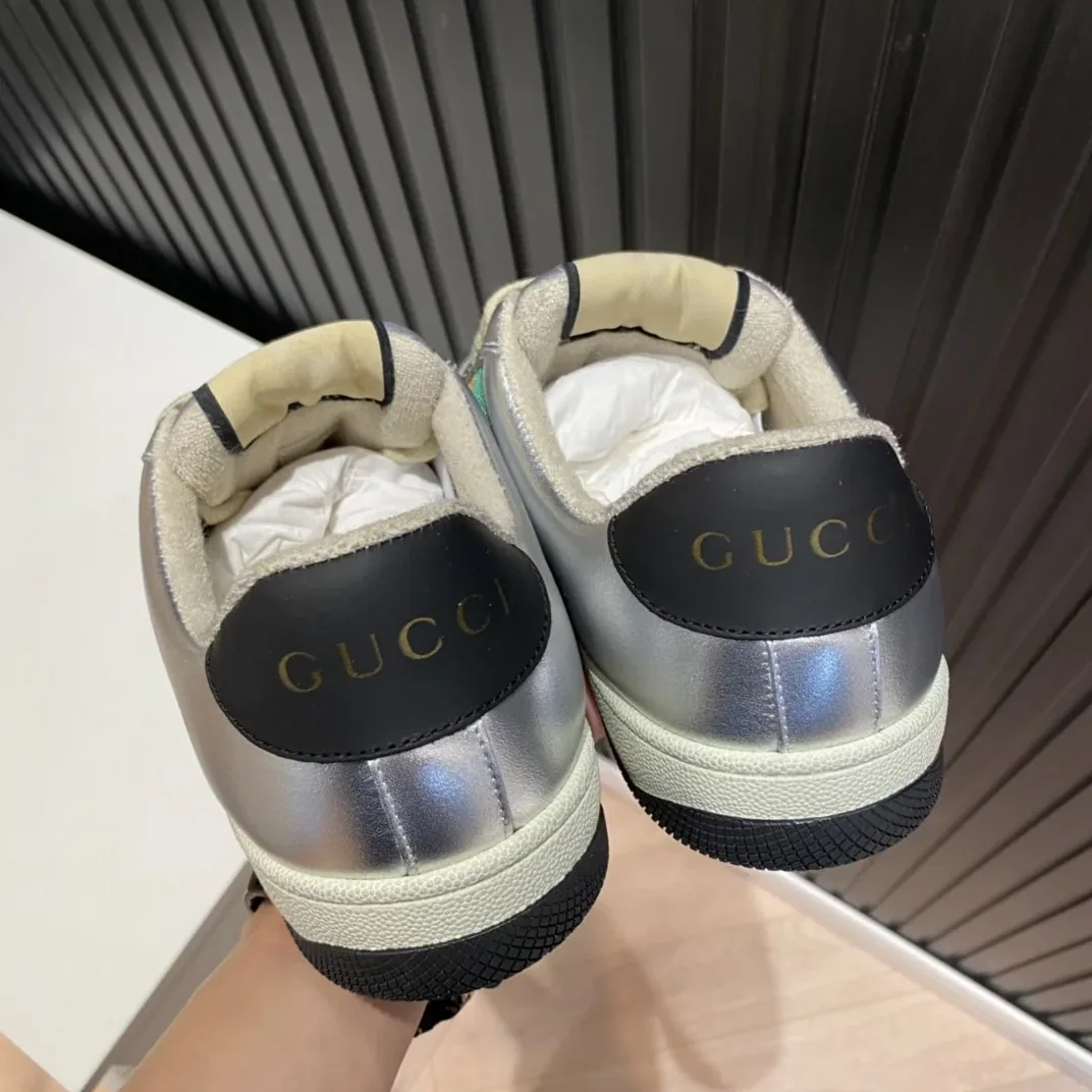 Gucci Screener Low Top Sneakers Silver Gold for Men