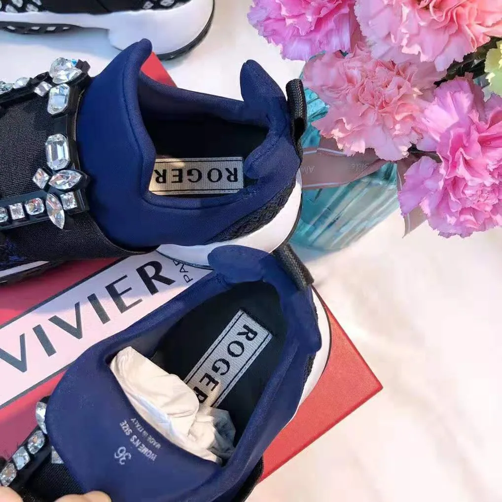 Roger Vivier Viv' Run Strass Buckle Sneakers for Women in Navy Roger Vivier Viv' Run Strass Buckle Sneakers for Women in Navy