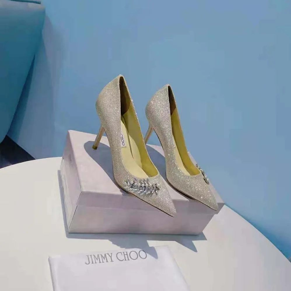 Jimmy Choo Romy 85 Platinum Ice Dusty Glitter Pointed for Women in Toe Pumps Jimmy Choo Romy 85 Platinum Ice Dusty Glitter Pointed for Women in Toe Pumps