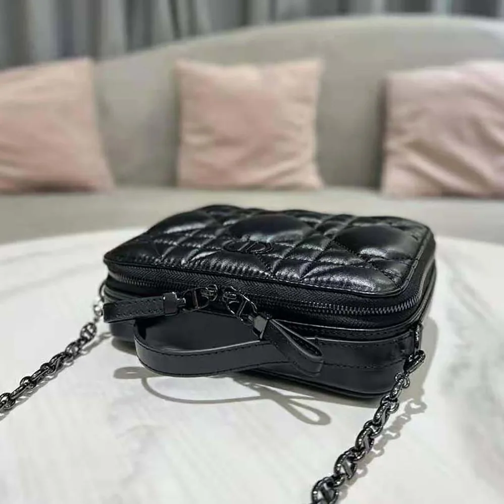 Dior Caro Box Bag with Chain Black Quilted Macrocannage Calfskin for Women Dior Caro Box Bag with Chain Black Quilted Macrocannage Calfskin for Women