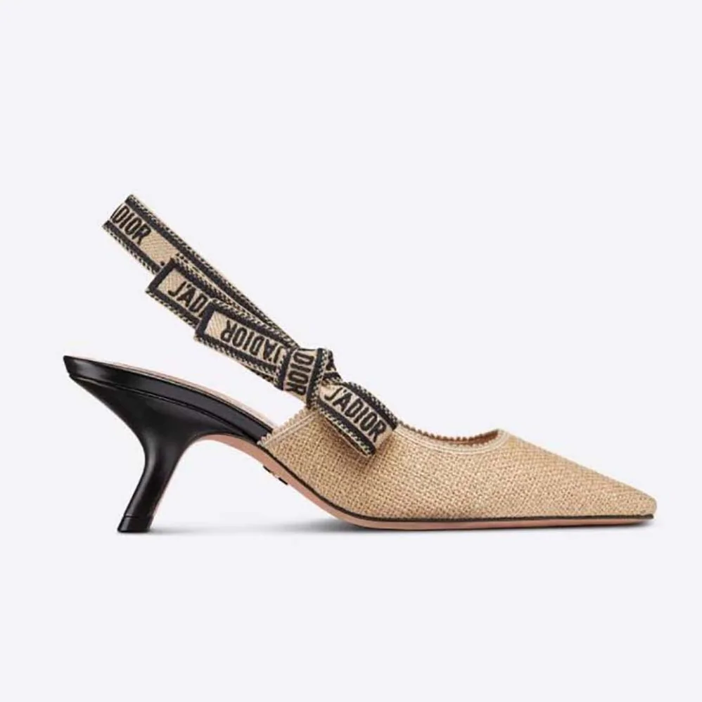 Dior J'Adior Slingback Pump Beige Embroidered Jute Canvas for Women