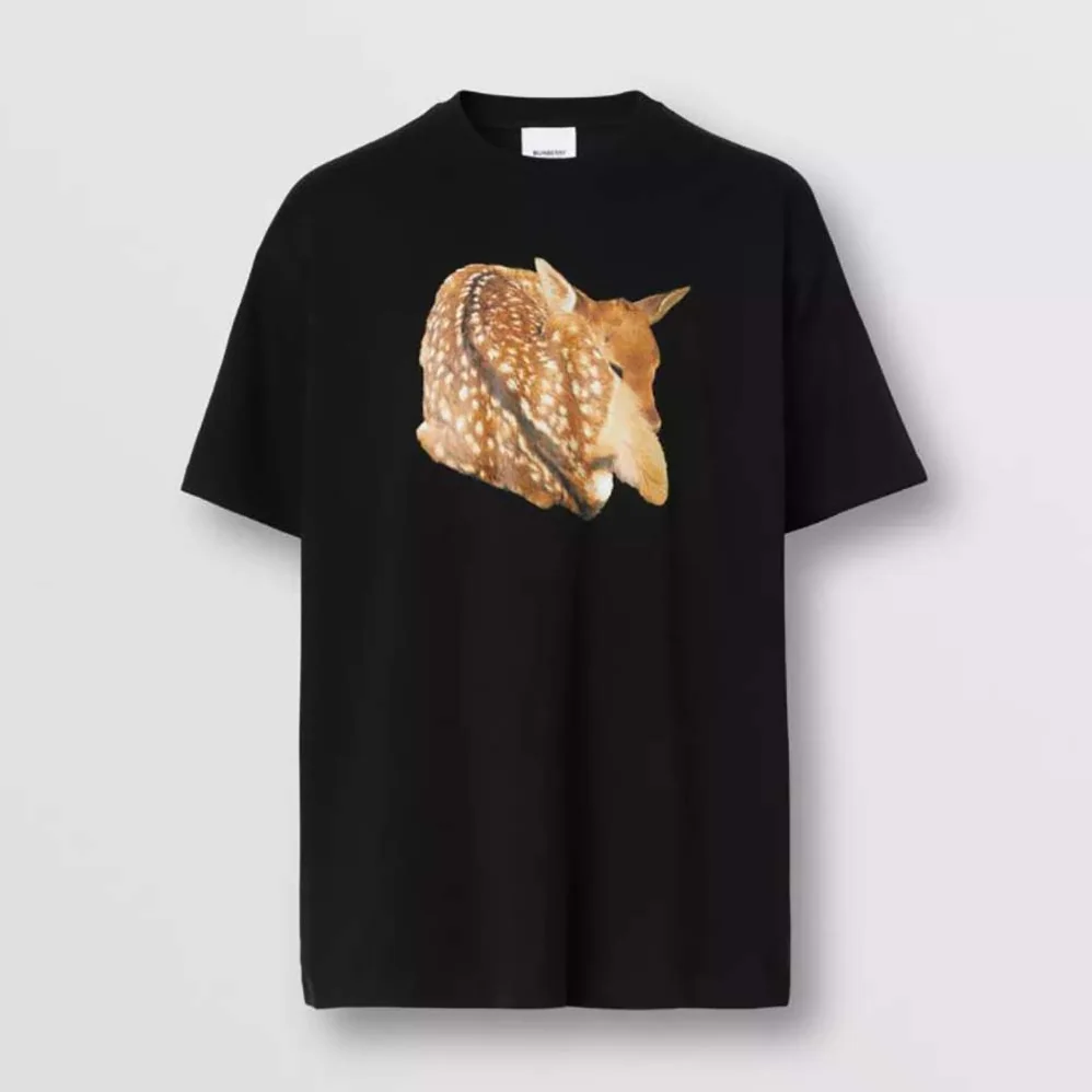 Burberry Deer Print Cotton Oversized T-shirt for Women in Black