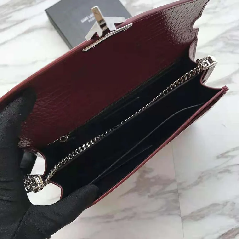 Saint Laurent YSL Cassandra Monogram Clasp Bag in Crocodile Embossed Shiny Leather for Women Saint Laurent YSL Cassandra Monogram Clasp Bag in Crocodile Embossed Shiny Leather for Women