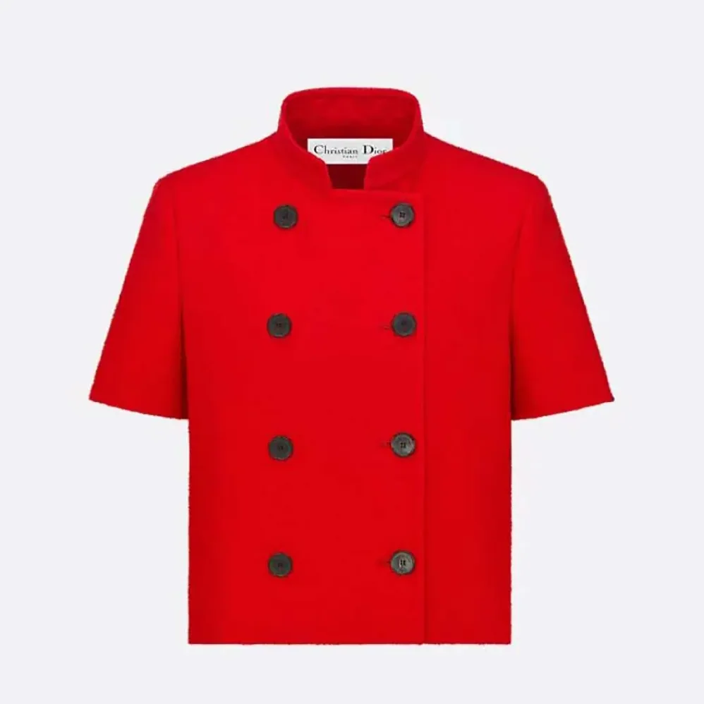 Dior Short-Sleeved Jacket Red Virgin Wool and Cotton Bouclé Blend for Women