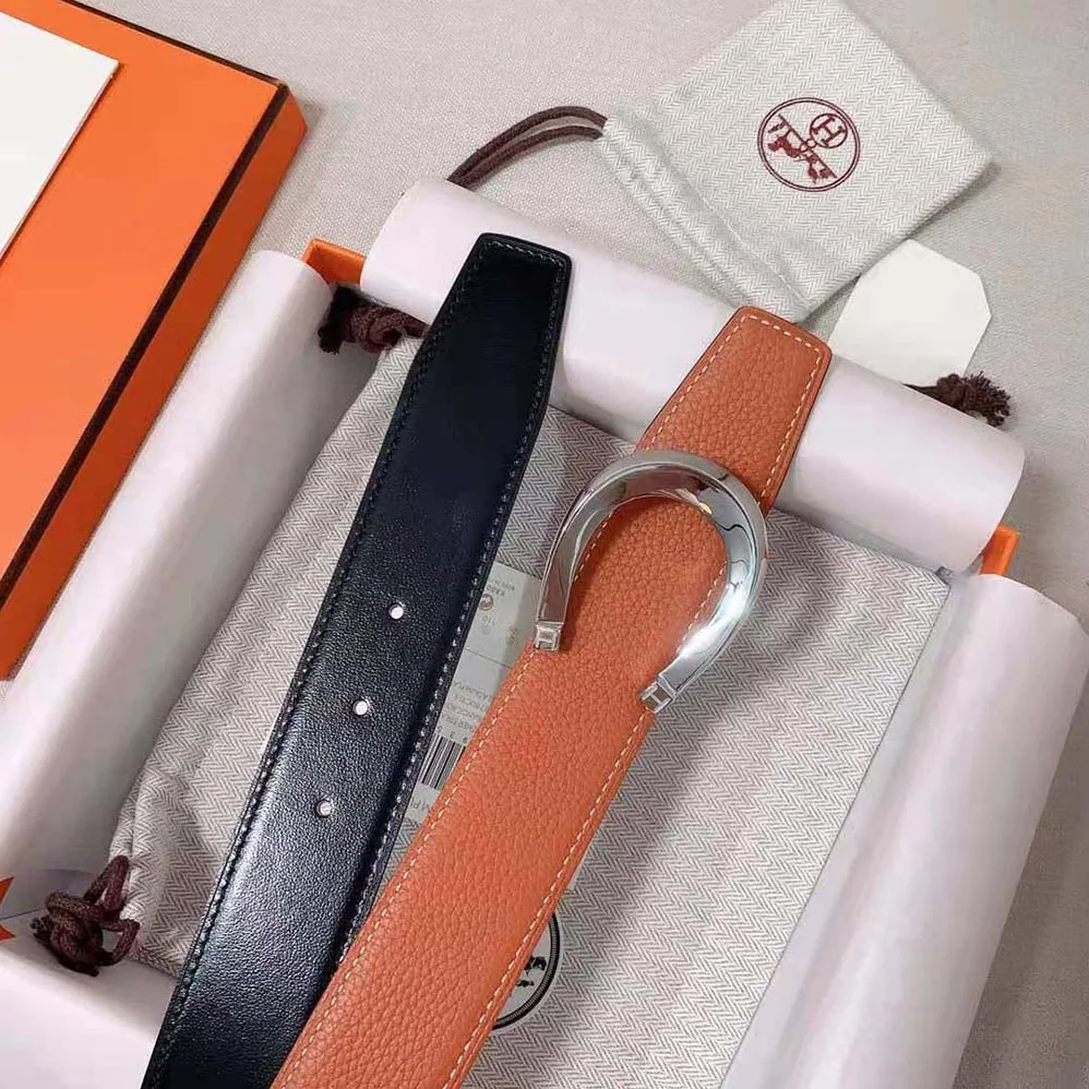 Hermes Luck Belt Buckle & Reversible Leather Strap 38 mm for Men in Orange
