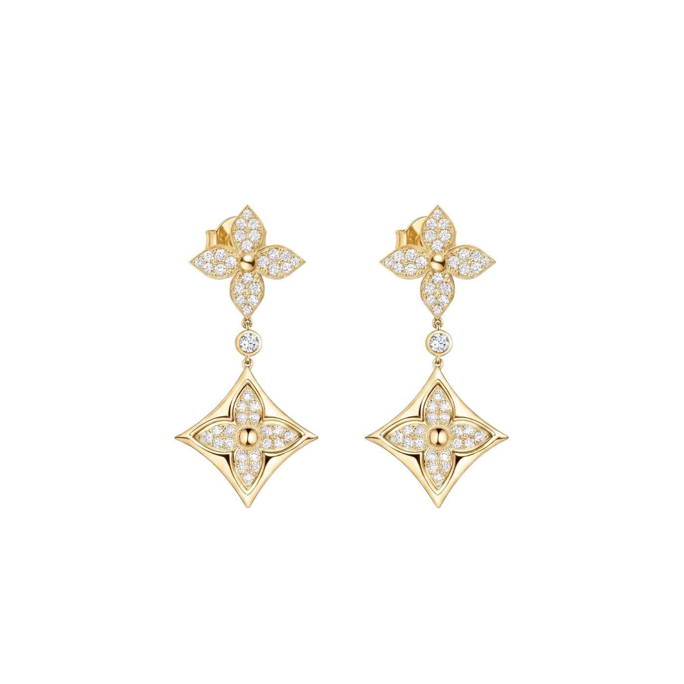 Louis Vuitton Diamond Floral Earrings Gold