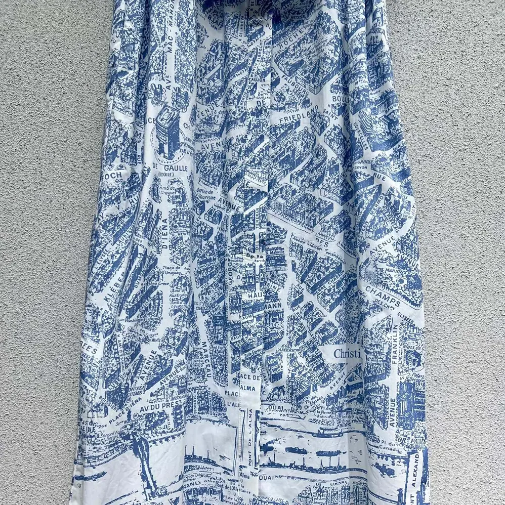 Dior Mid-Length Belted Shirtdress White and Chambray Blue Cotton and Silk Poplin for Women