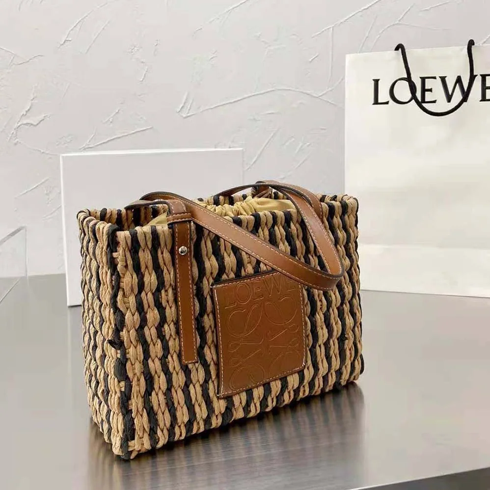 Loewe Small Square Basket Bag in Reed and Calfskin for Women Loewe Small Square Basket Bag in Reed and Calfskin for Women